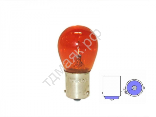 Лампа 21W 12V BAU15s желтая со смещенным цоколем (упак 10 шт) МАЯК