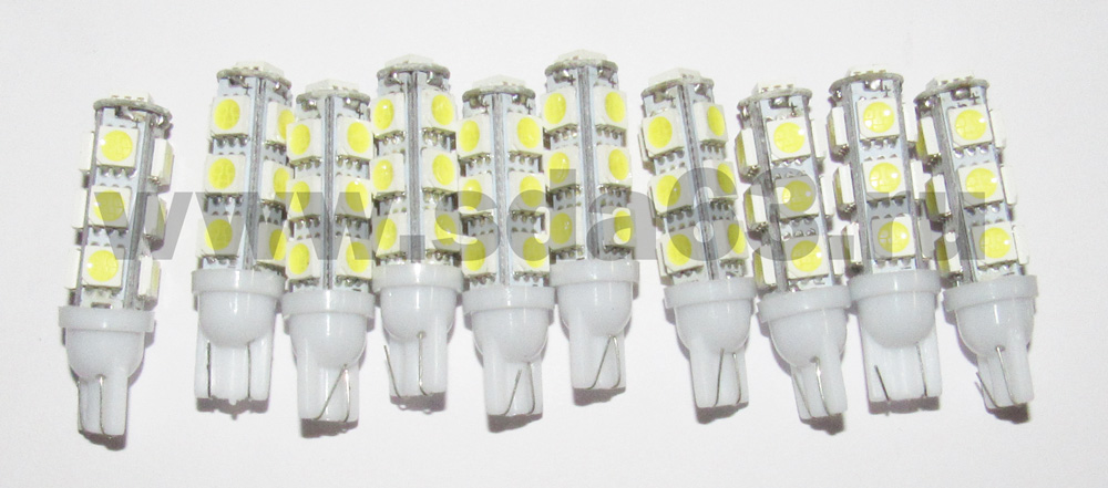 Светодиод T10 13SMD (size 5050) (белый) (упак.10шт) 