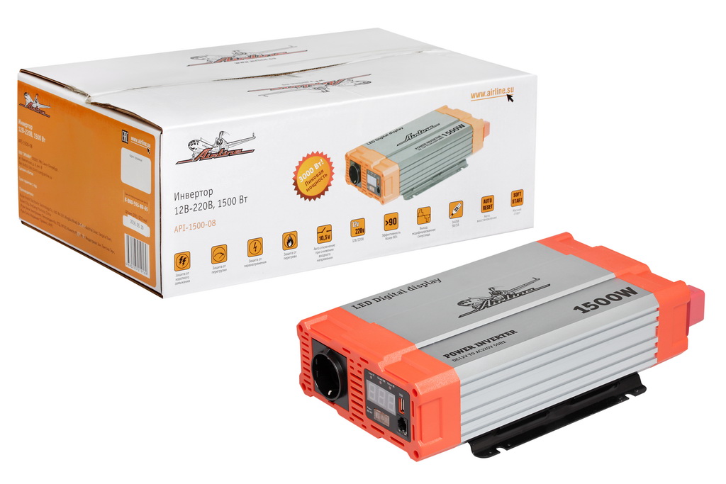 Инвертор 12V-220V 1500 Вт AIRLINE
