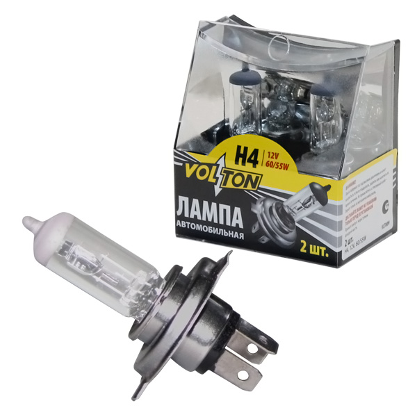 Лампа H4 12V 60/55W P43t +30% (к-т 2 шт.) VOLTON
