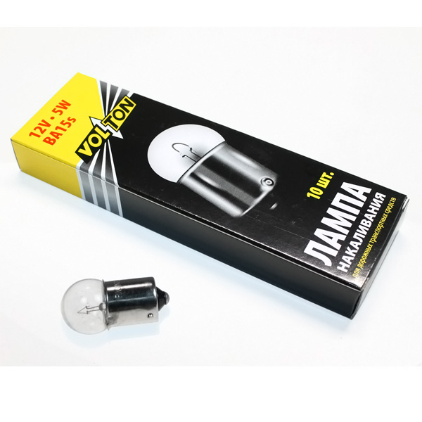 Лампа 5W 12V BA15s габаритов, поворотников VOLTON (упак.10шт) 